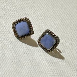 Vintage Sterling Lavender Turquoise Earrings – Y2K Square Studs with Rope Bezel